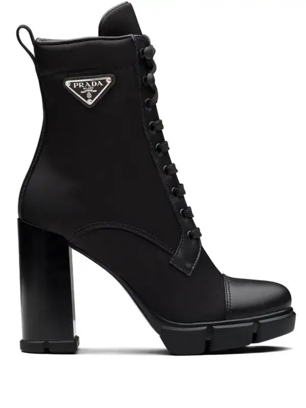 Prada Black Lace-Up Platform Ankle Boots with Logo Patch - Picture 2 of 5